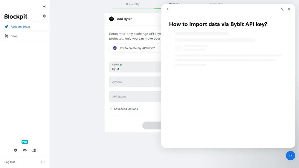Blockpit: Overlay mit der Bybit-Anleitung, das im Test nur Platzhalter zeigte